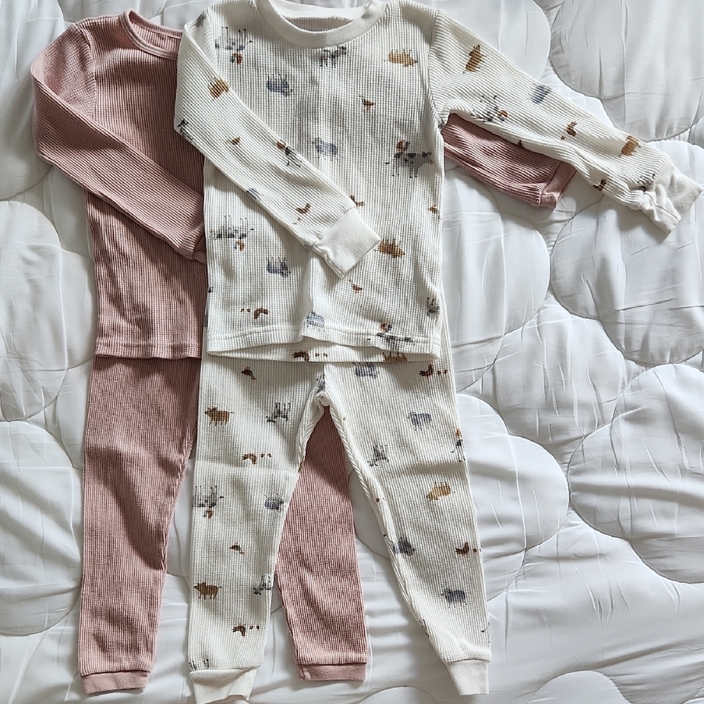 Cozy Kids Pajama Set - Cream and Pink
